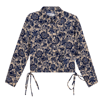 Cropped Printed Chiffon Blouse Sapphire Print