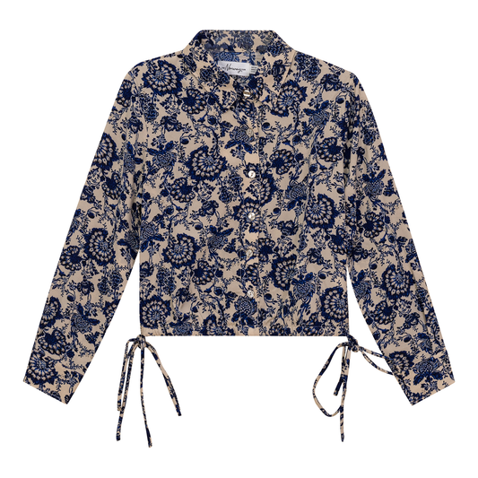 Cropped Printed Chiffon Blouse Sapphire Print