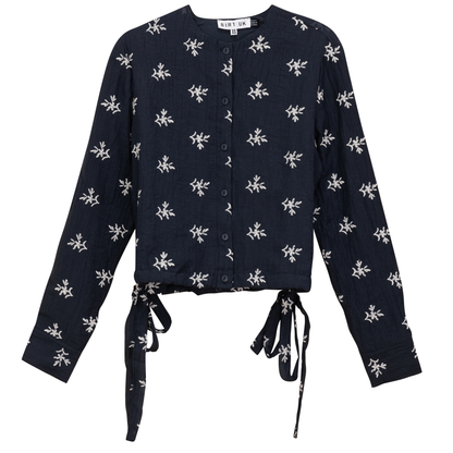 Embroidered Tulle Top Steel Blue