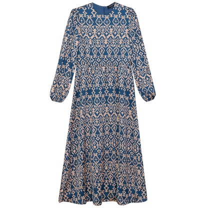 Satin Floral Midi Dress Blue Stone