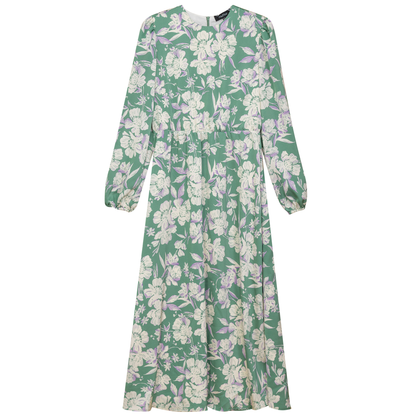 Satin Floral Midi Dress Green