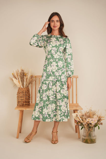 Satin Floral Midi Dress