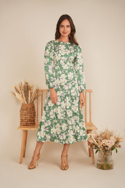 Satin Floral Midi Dress