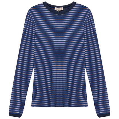 Ribbed Stripped V Neck Tee Dark Denim