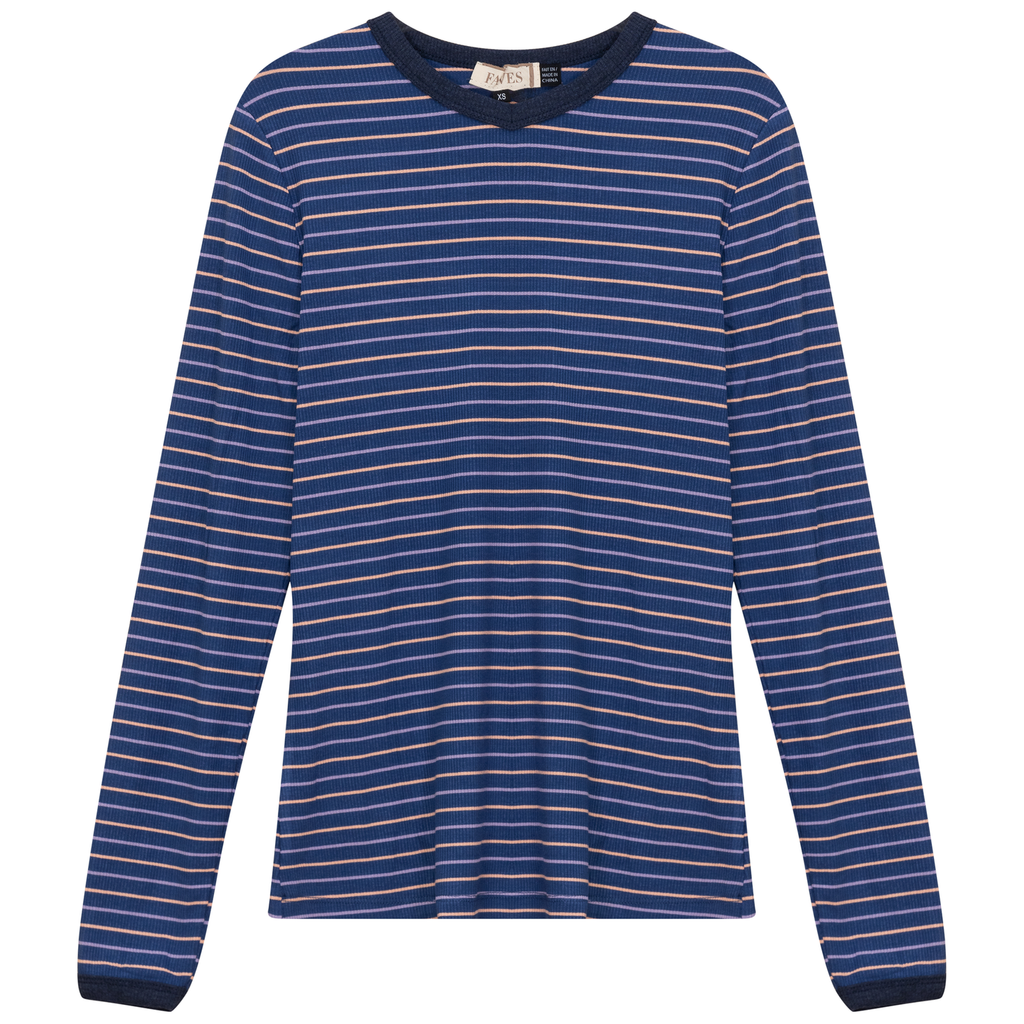 Ribbed Stripped V Neck Tee Dark Denim