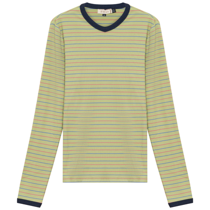 Ribbed Stripped V Neck Tee Leaf Green