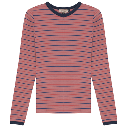 Ribbed Stripped V Neck Tee Rose