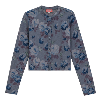 Printed Pique Cardigan Chambray
