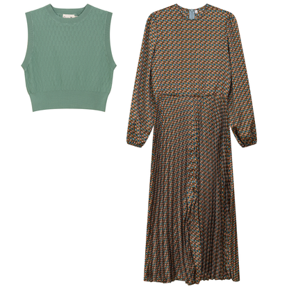 Midi Dress Vest Set Mint Diamond Mint