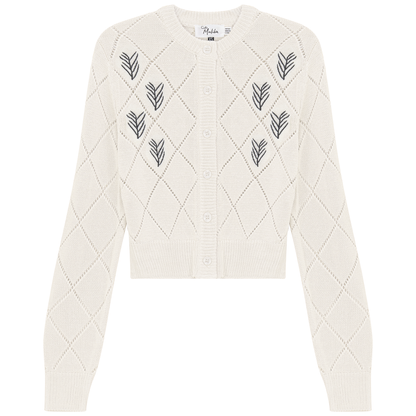 Cropped Crochet Embroidered Cardigan Off White