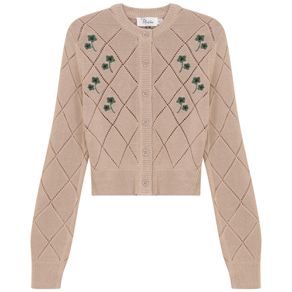 Cropped Crochet Embroidered Cardigan Stone