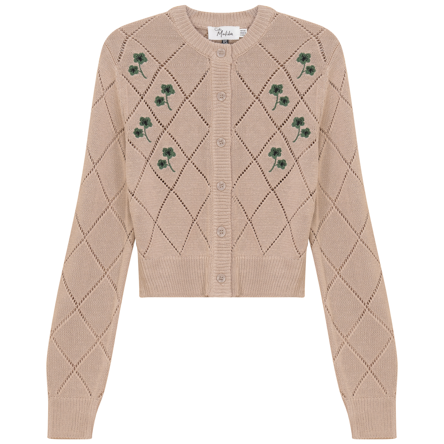 Cropped Crochet Embroidered Cardigan Stone