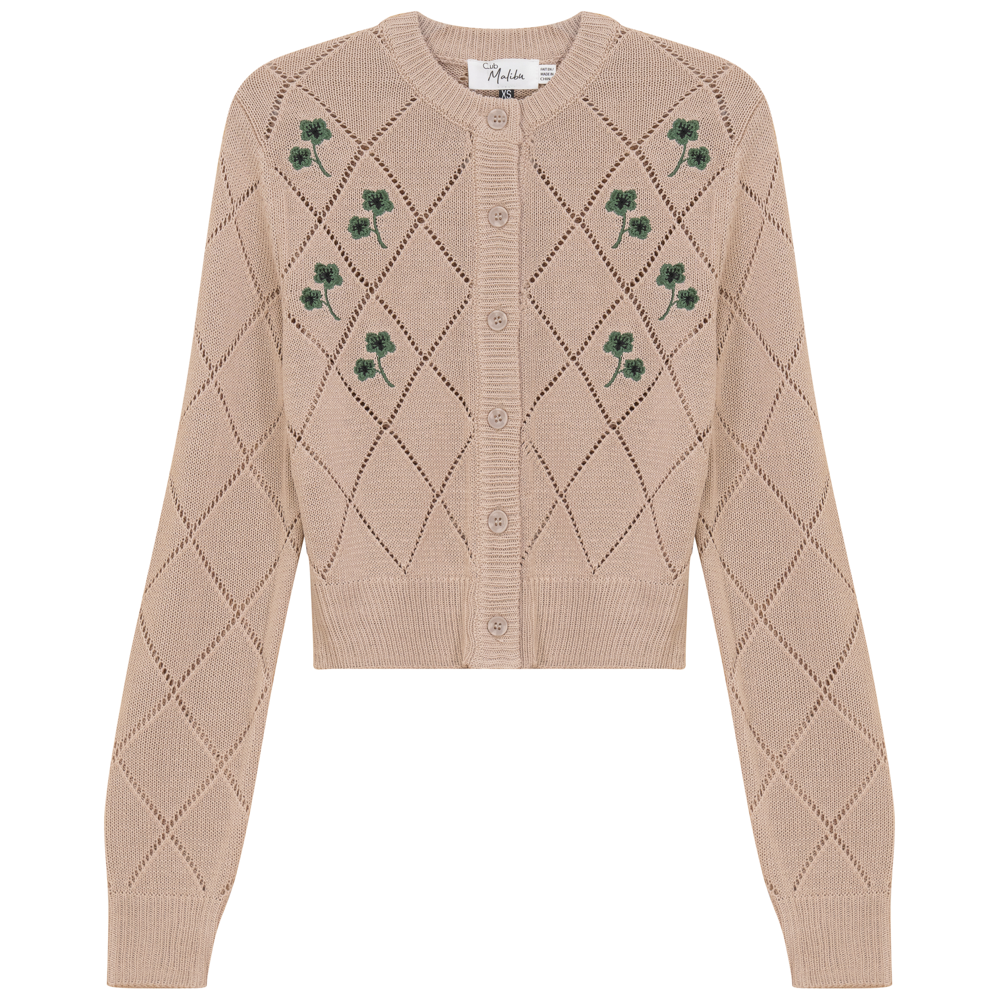 Cropped Crochet Embroidered Cardigan Stone