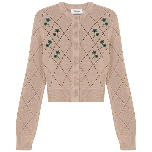 Cropped Crochet Embroidered Cardigan Stone