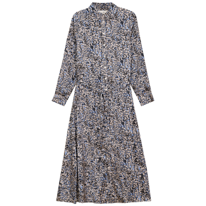 Printed Satin Midi Shirt Dress Blue