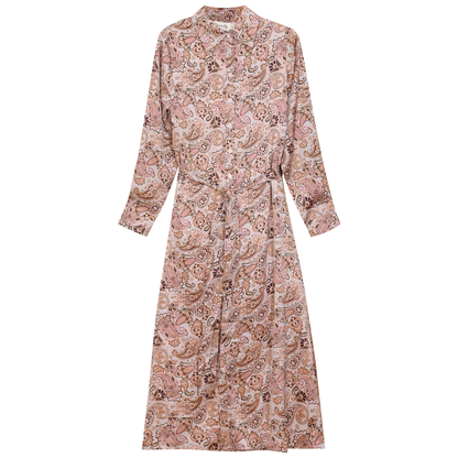 Printed Satin Midi Shirt Dress Mauve