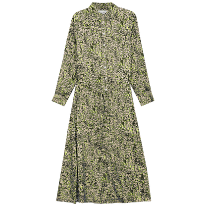 Printed Satin Midi Shirt Dress Neon