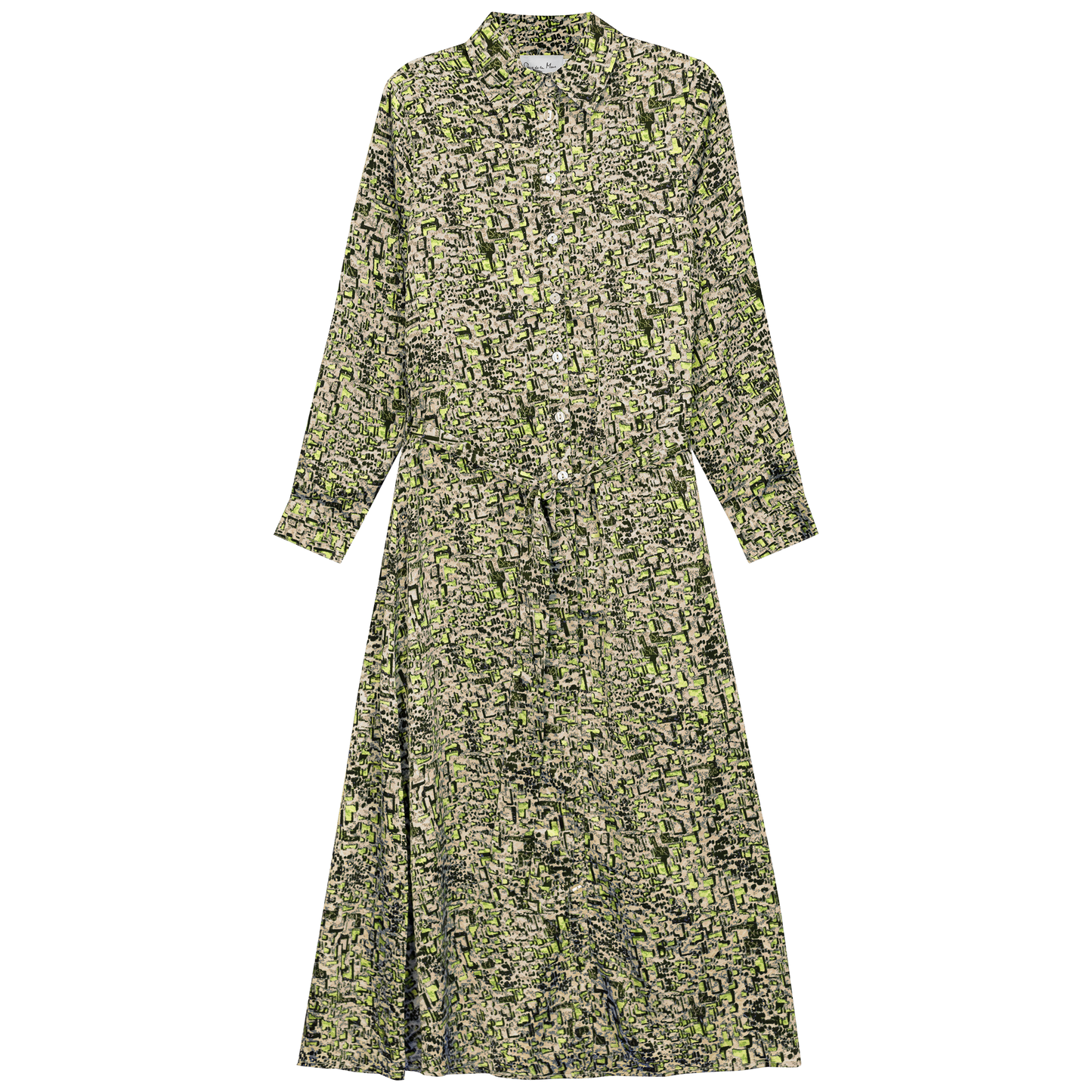 Printed Satin Midi Shirt Dress Neon