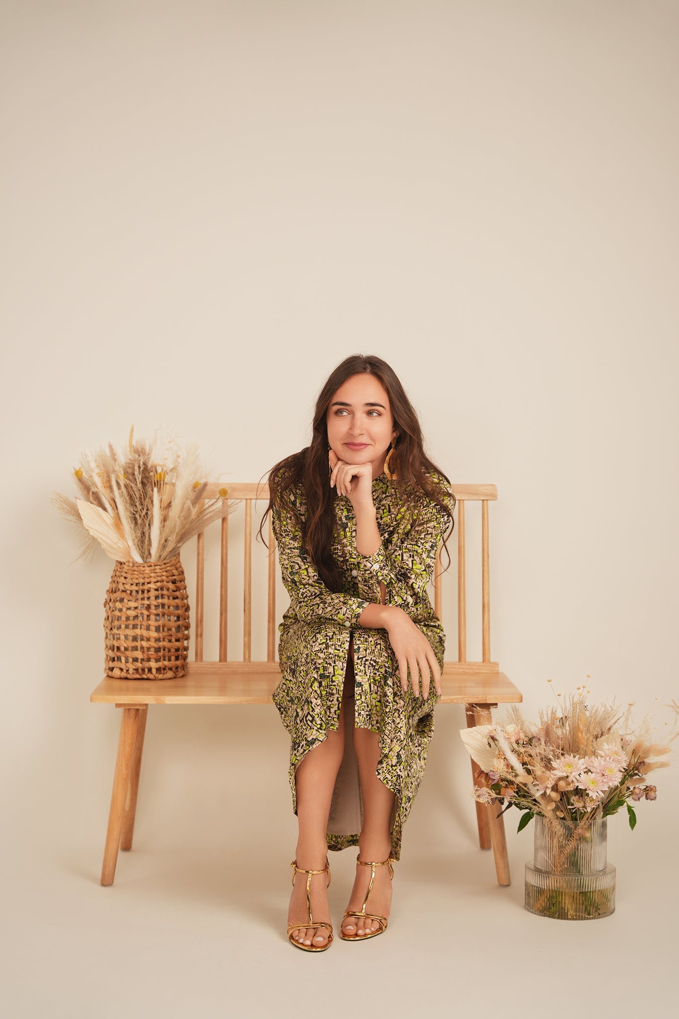 Printed Satin Midi Shirt Dress