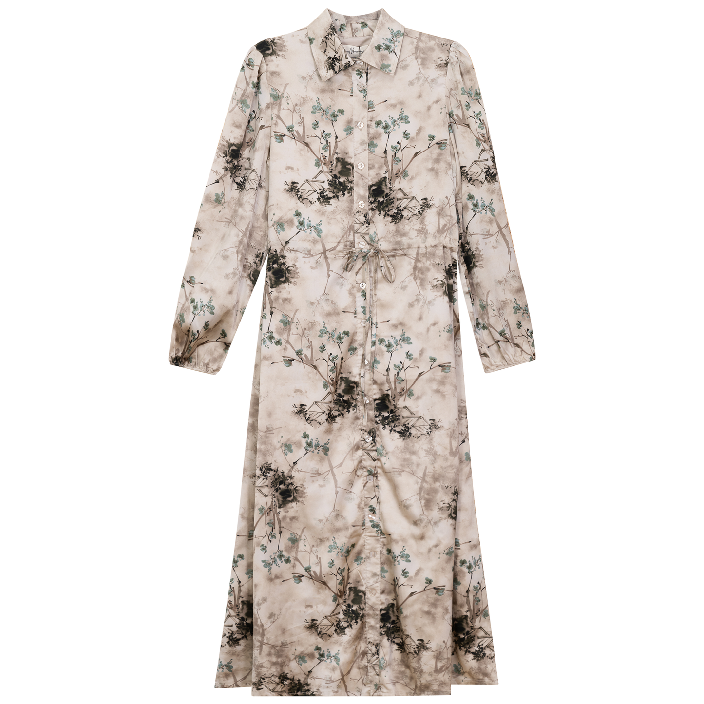 Printed Satin Belted Shirt Dress Stone Pink
