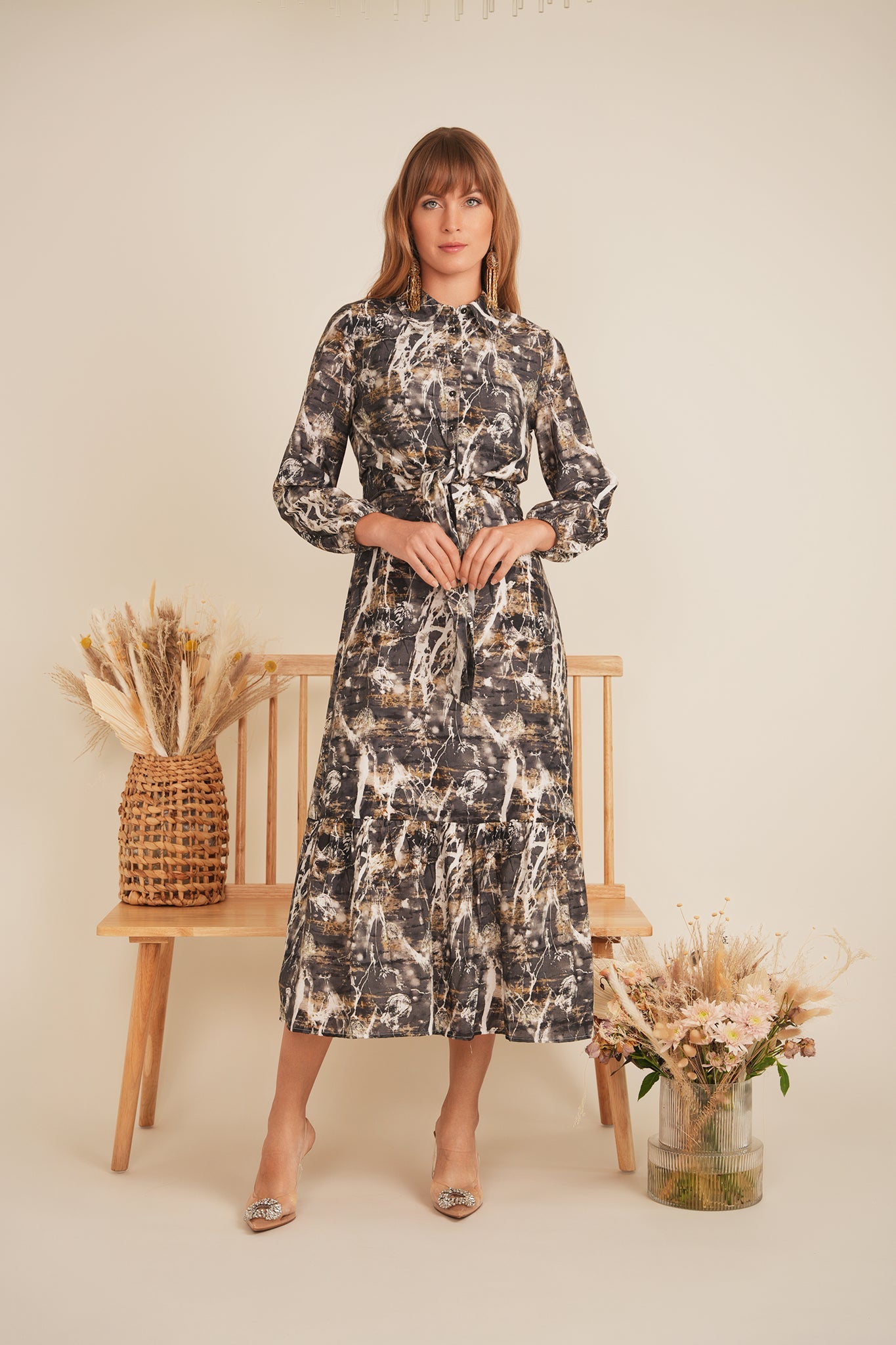 Printed Linen Midi Jumper Shirt Set