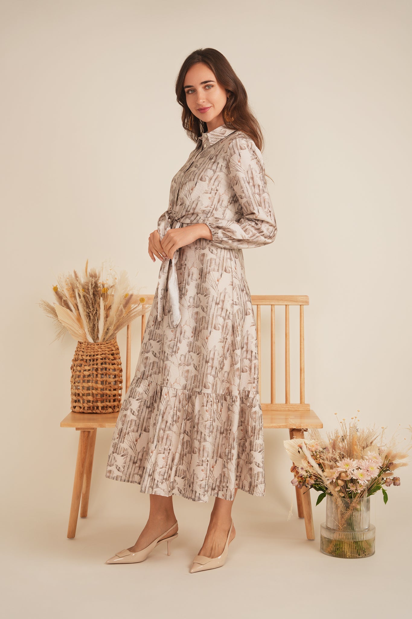 Printed Linen Midi Jumper Shirt Set