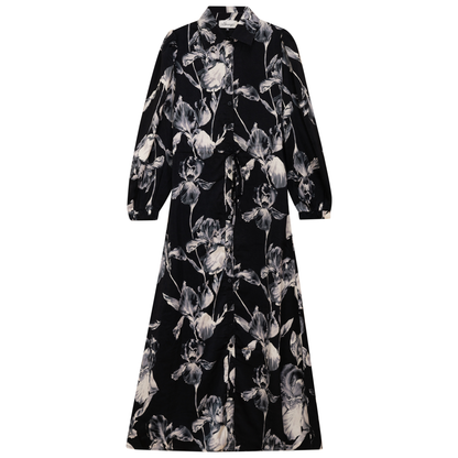 Chiffon Tie Shirt Dress Black Paisley