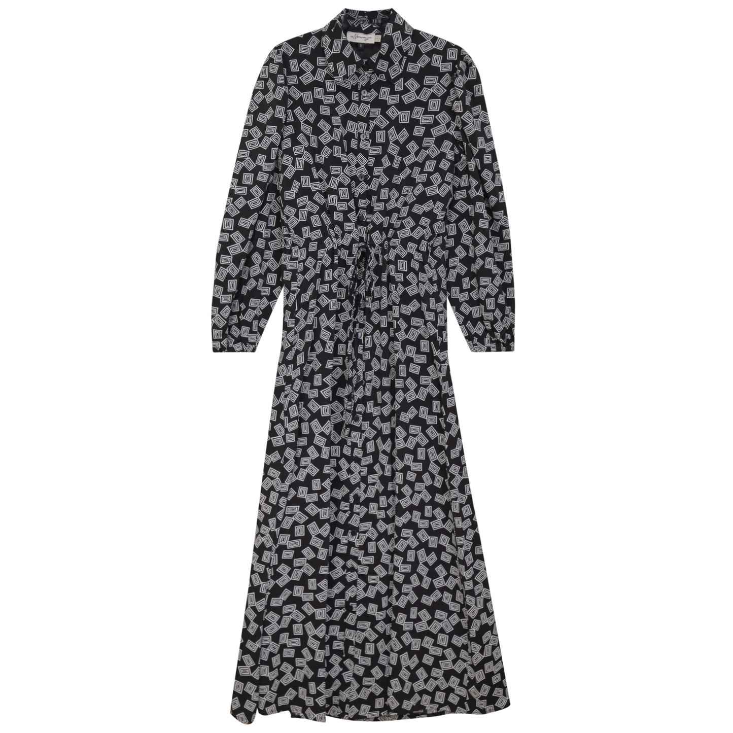 Chiffon Tie Shirt Dress Black Squares