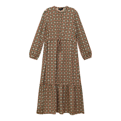 Printed Chiffon Midi Dress Cognac