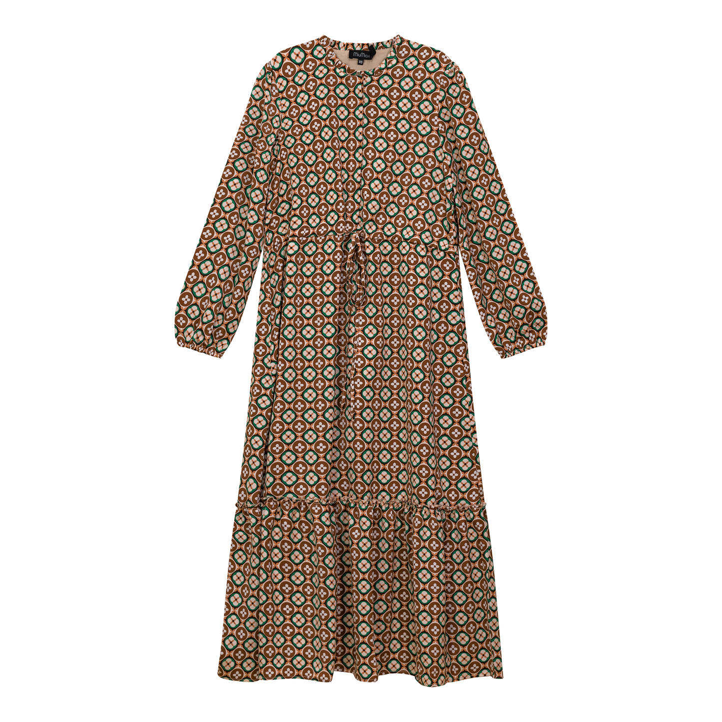 Printed Chiffon Midi Dress Cognac