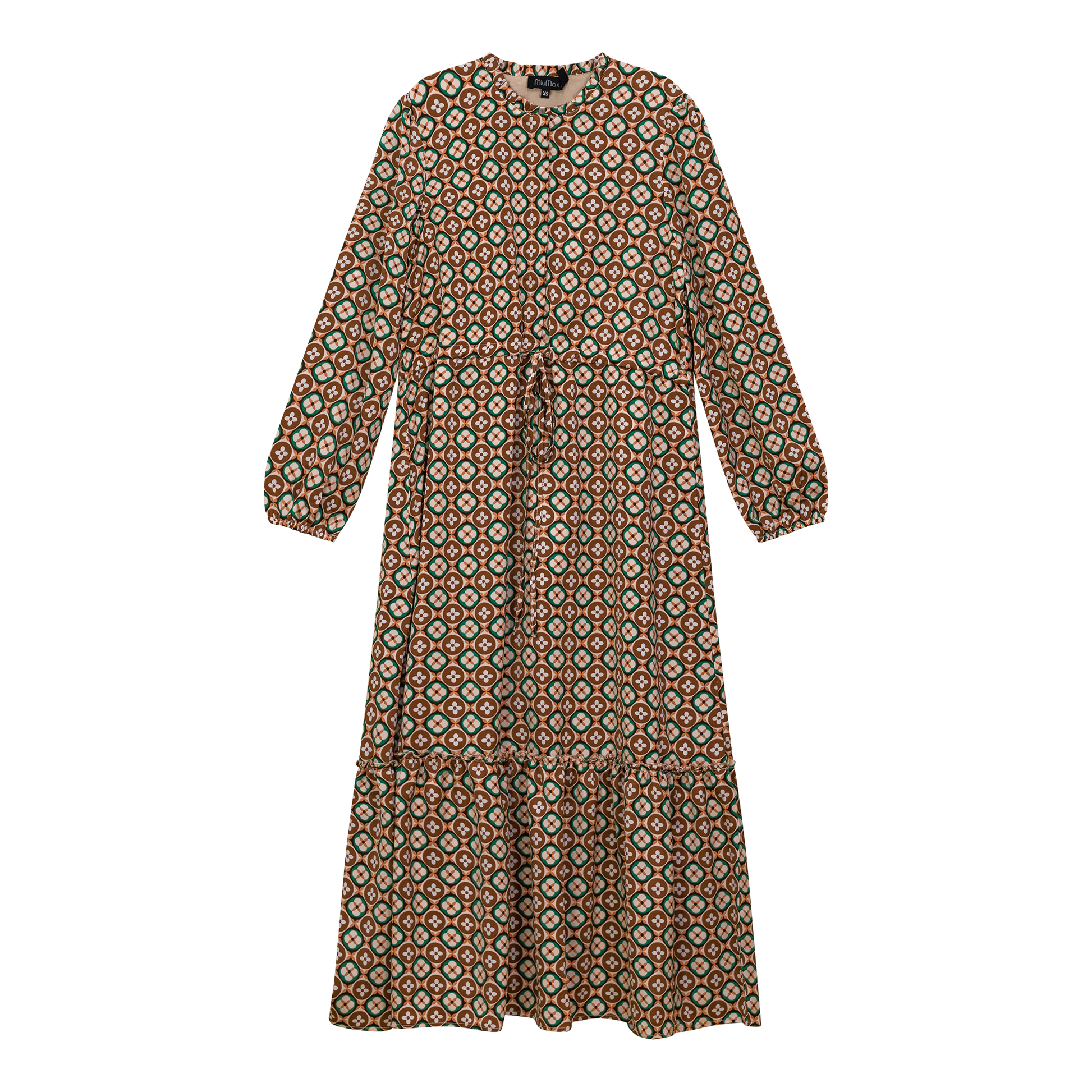 Printed Chiffon Midi Dress Cognac