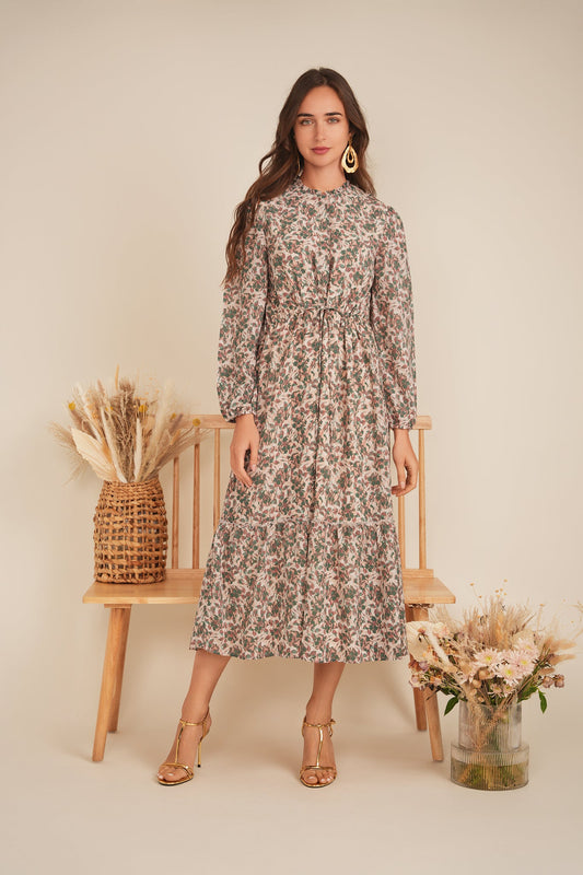 Printed Chiffon Midi Dress