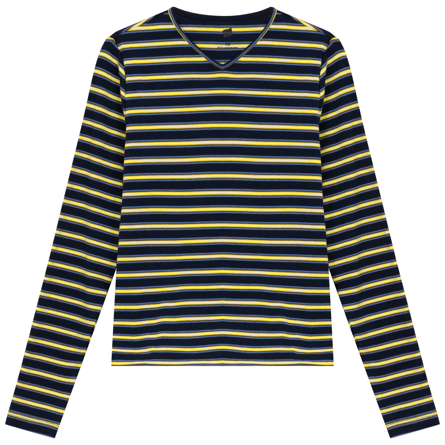 Ribbed Striped V Neck Tee With Bungee Rope Denim Yellow