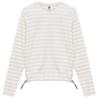 Ribbed Striped V Neck Tee With Bungee Rope White Stone