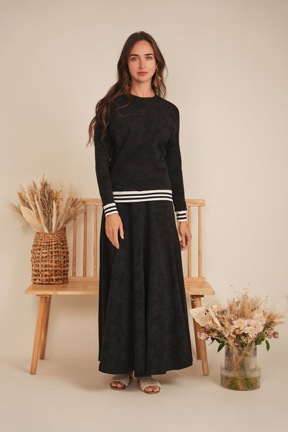 Paneled Acid Wash Maxi Skirt