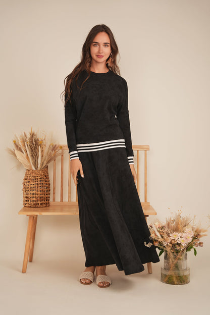 Paneled Acid Wash Maxi Skirt