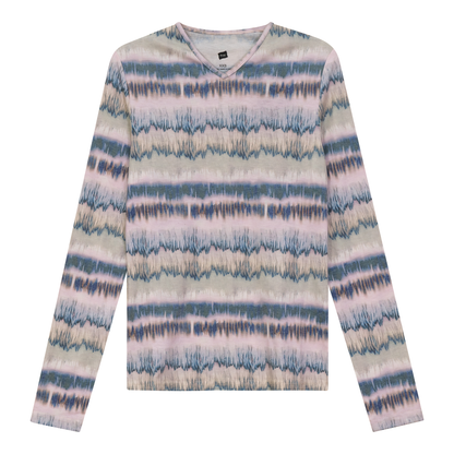 Wave Printed V Neck Tee Denim