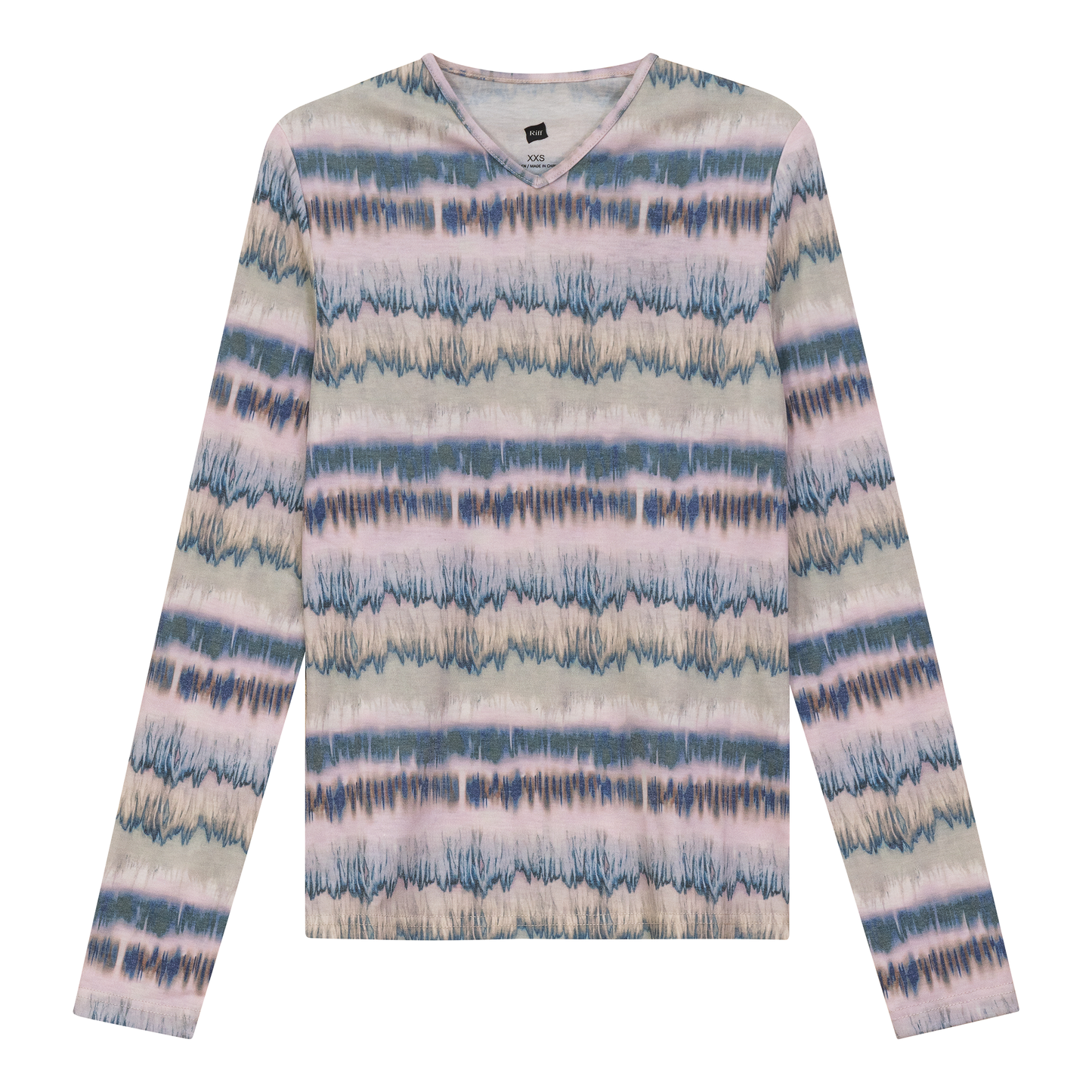 Wave Printed V Neck Tee Denim