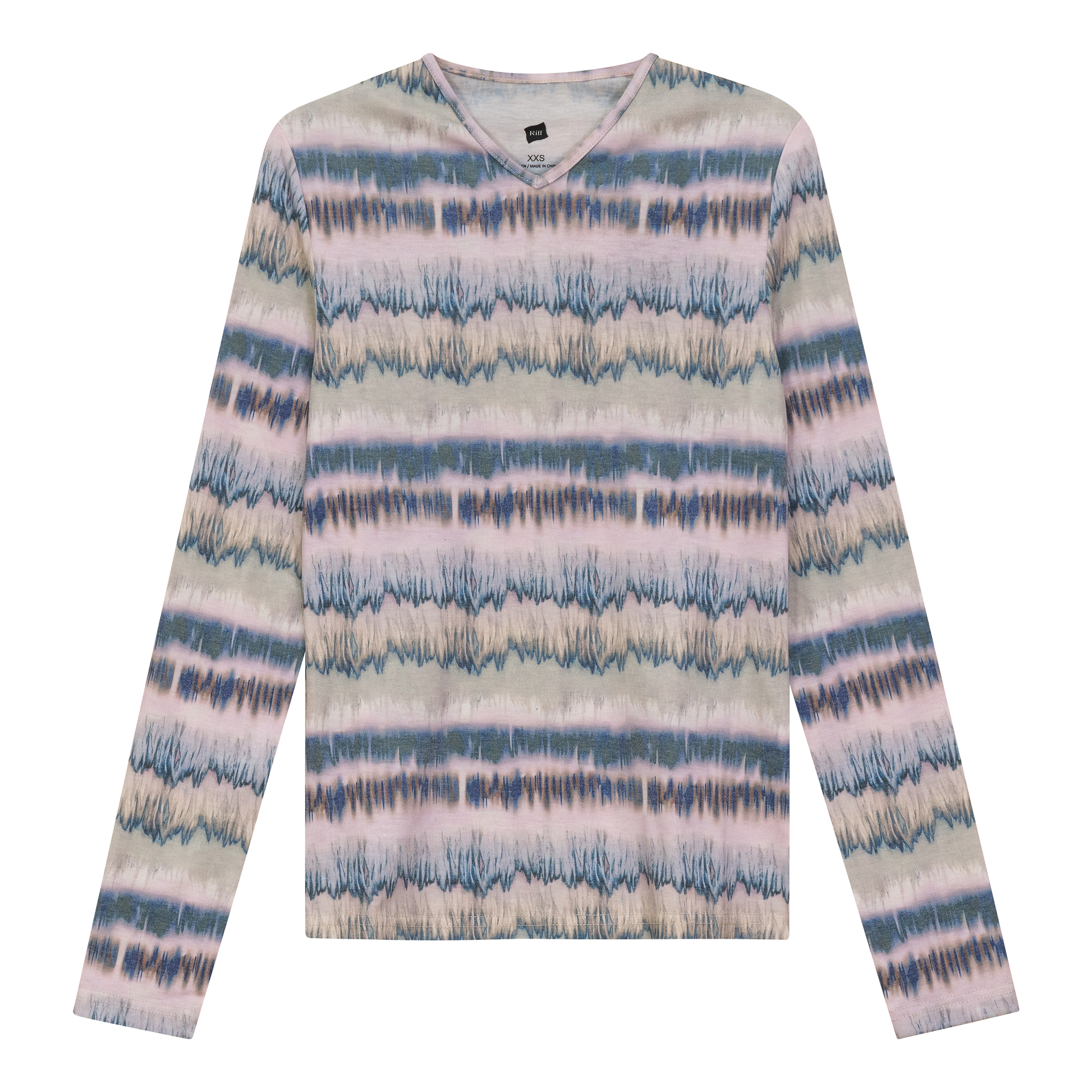 Wave Printed V Neck Tee Denim