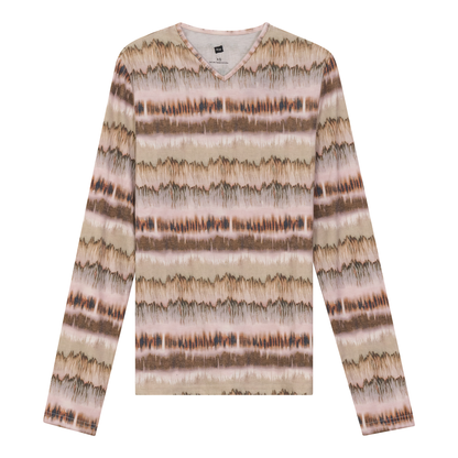 Wave Printed V Neck Tee Mocha