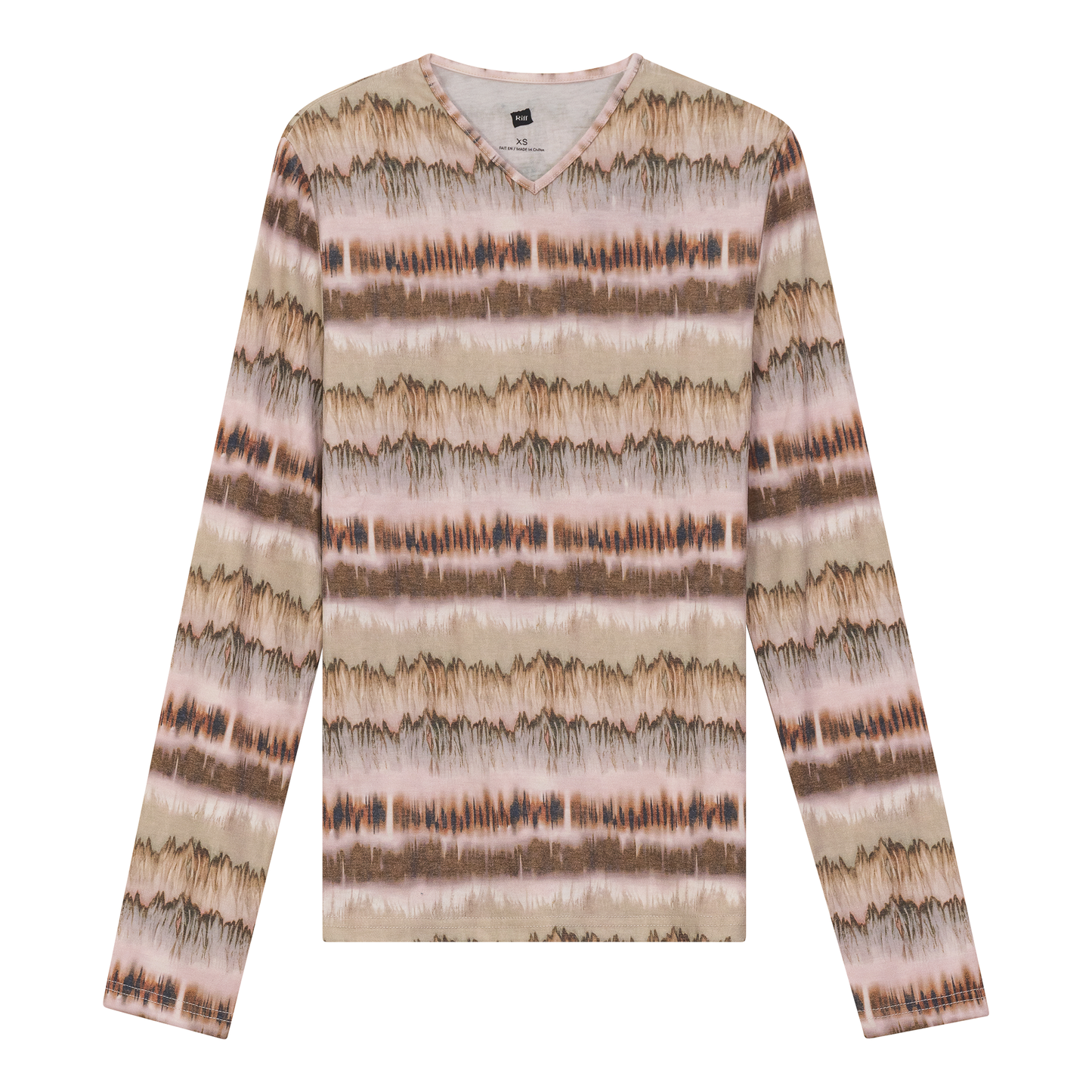 Wave Printed V Neck Tee Mocha