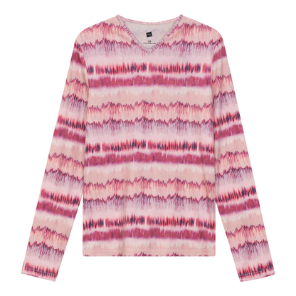 Wave Printed V Neck Tee Pink