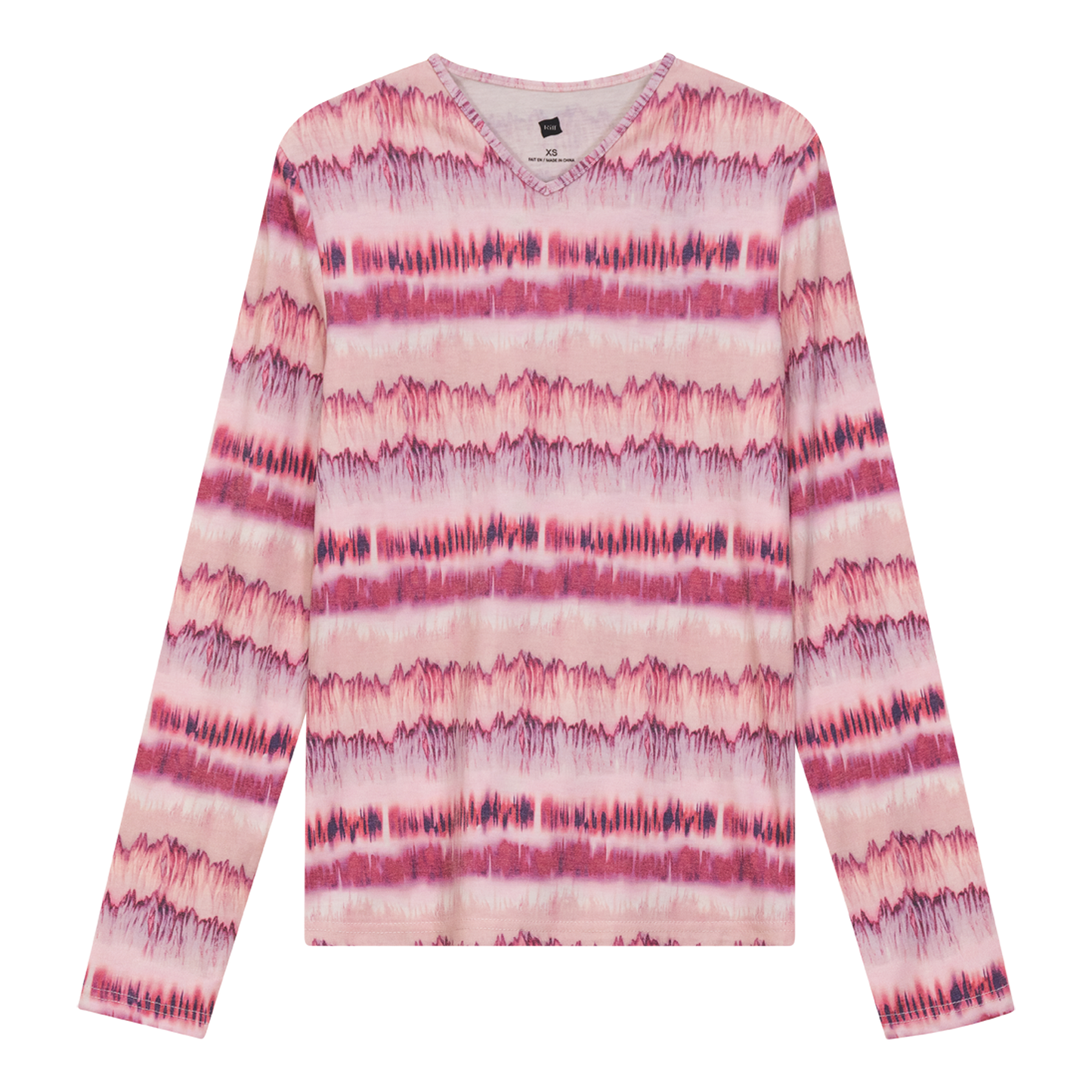 Wave Printed V Neck Tee Pink