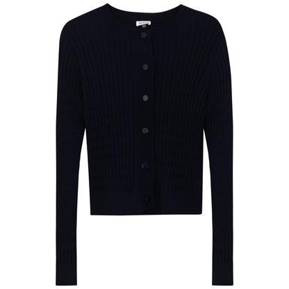 Cropped Cable Knit Cardigan Dark Navy