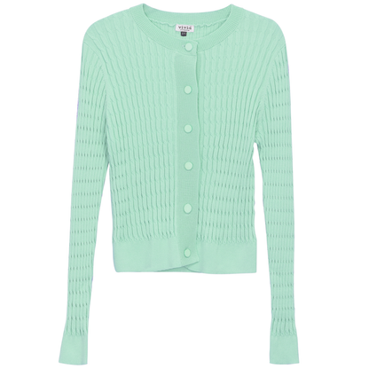 Cropped Cable Knit Cardigan Mint