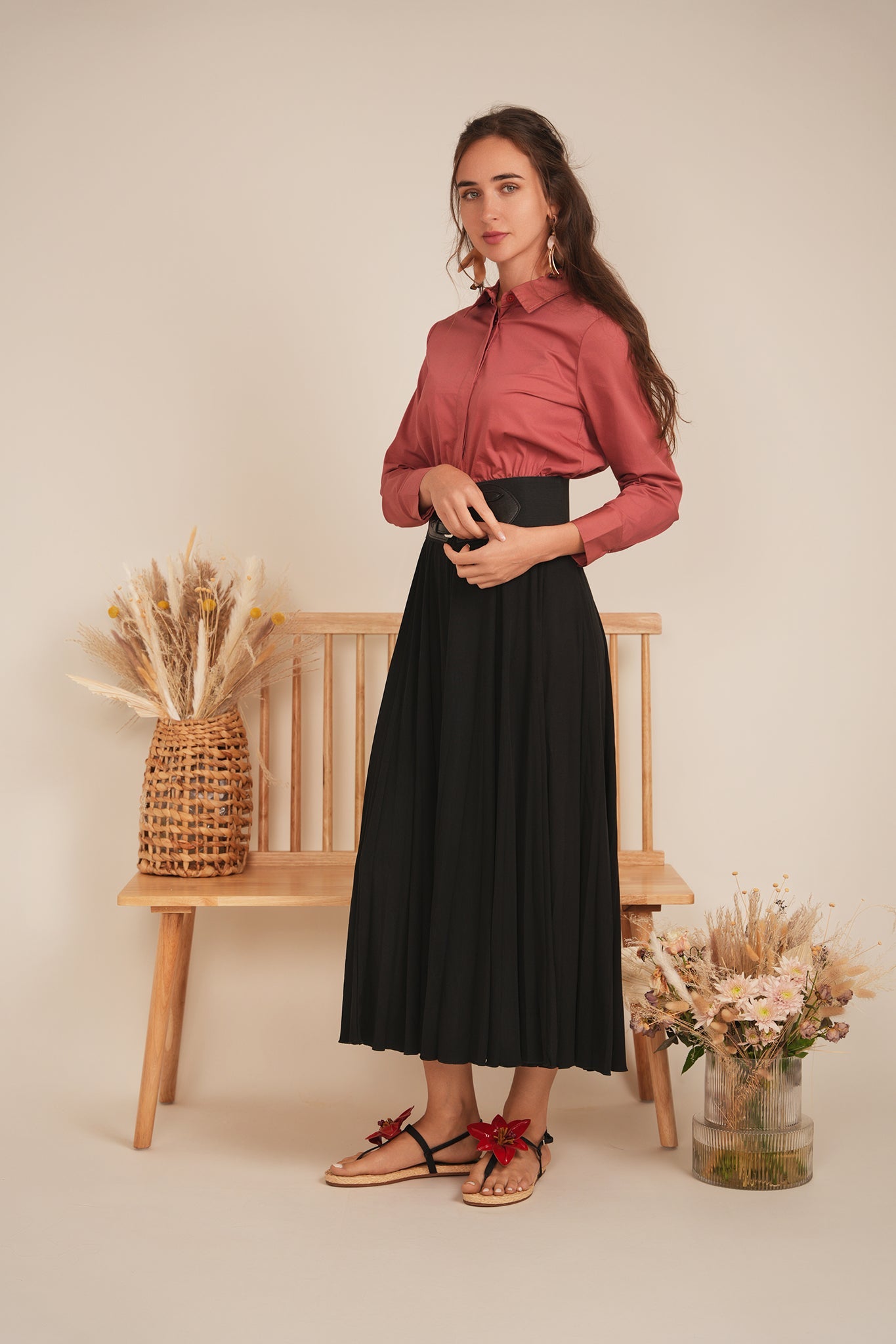 Cropped Cotton Belt Blouse