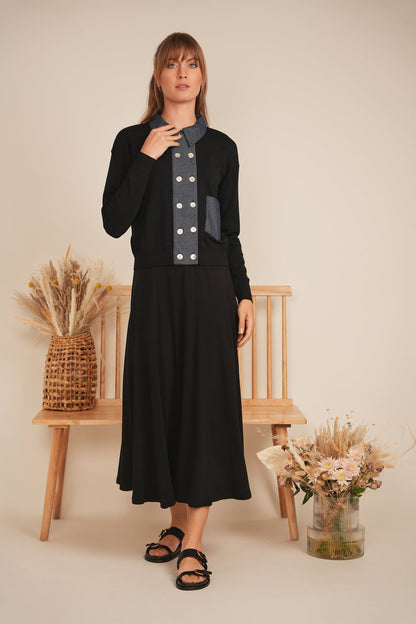 Double Breasted Knit Combo Sweater