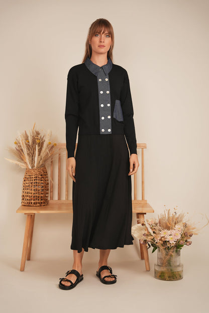 Double Breasted Knit Combo Sweater