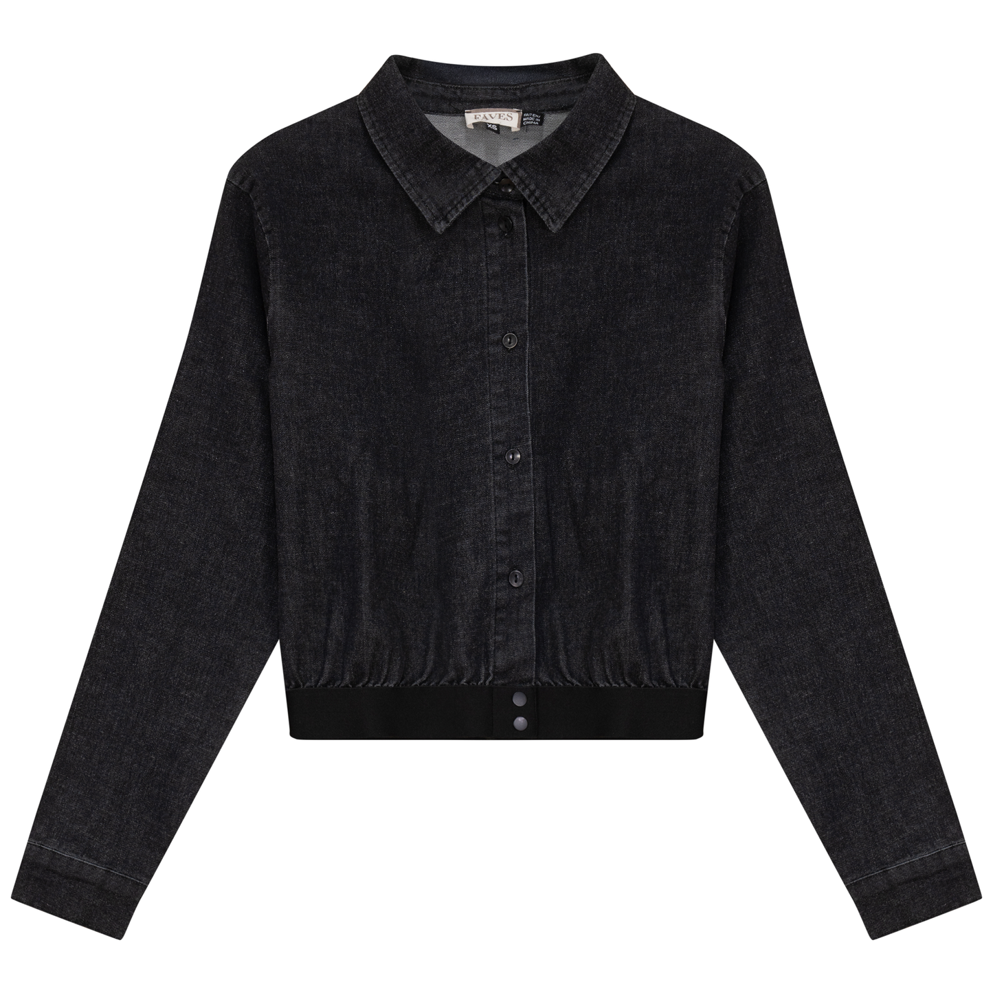 Cropped Denim Elastic Shirt Black Denim