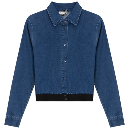 Cropped Denim Elastic Shirt Dark Denim